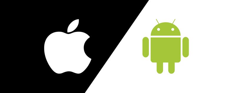 Apple logo next to the Android logo.