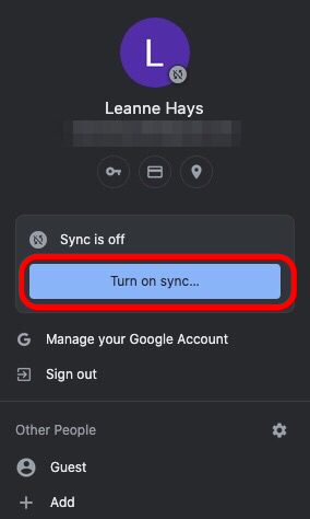 turn on sync for google chrome