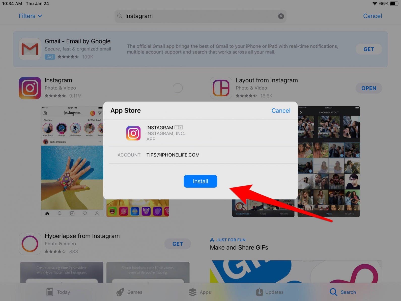 How to download instagram app on my ipad
