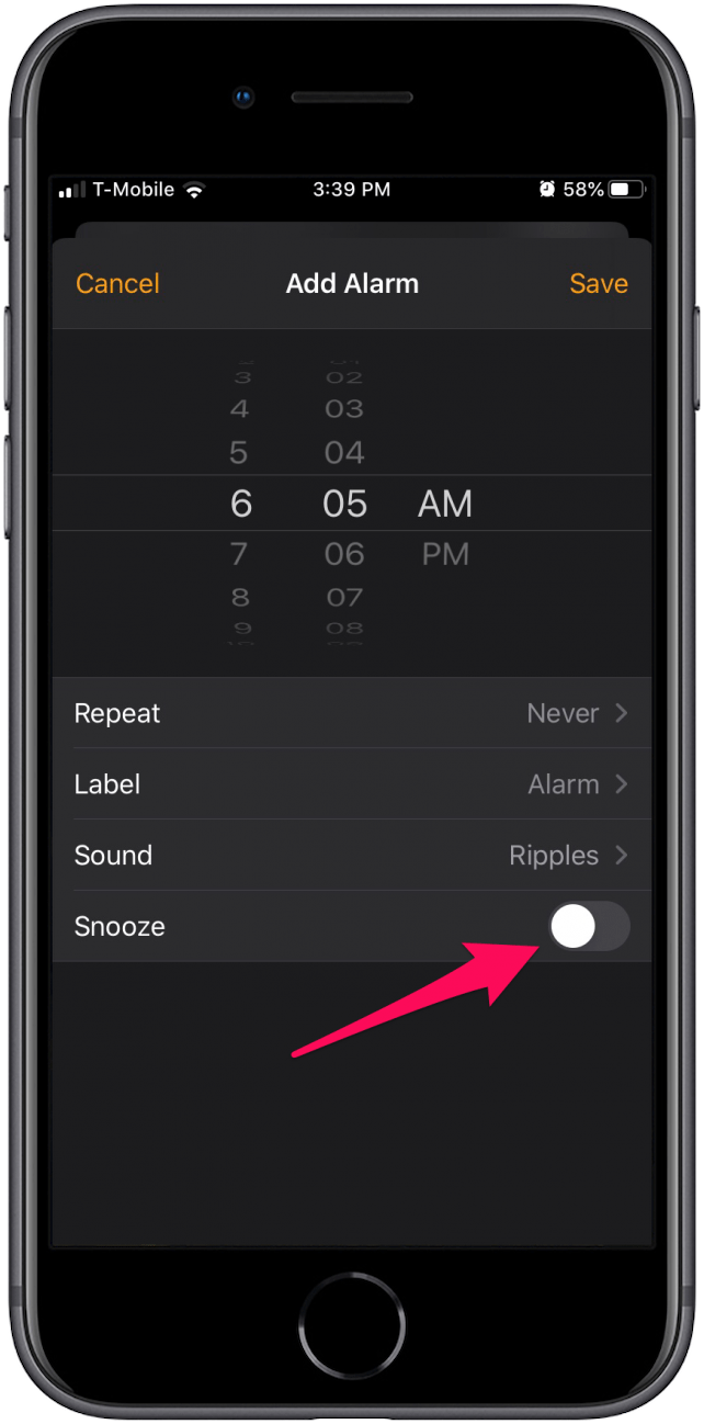 snooze settings iphone