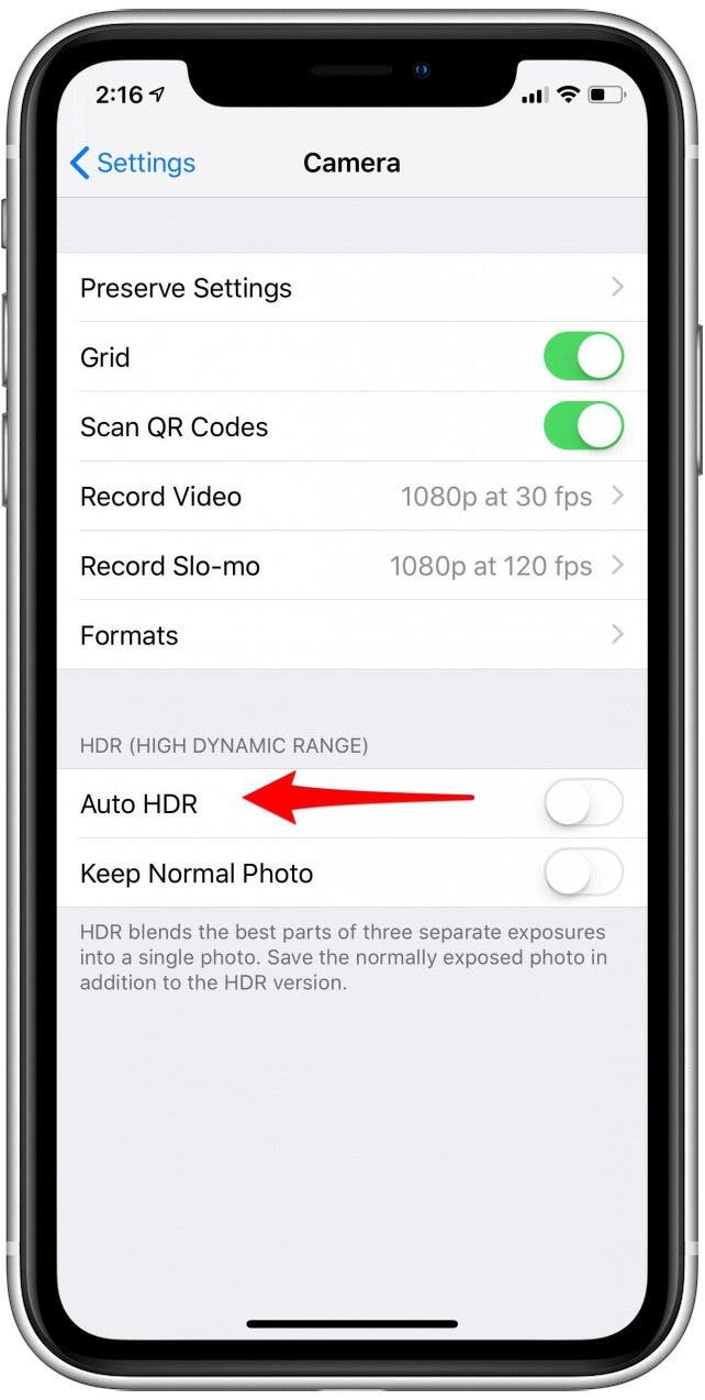 how to turn on hdr on iphone