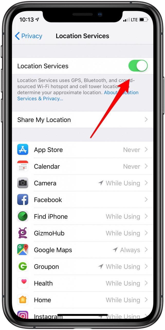 where is location setting on iphone
