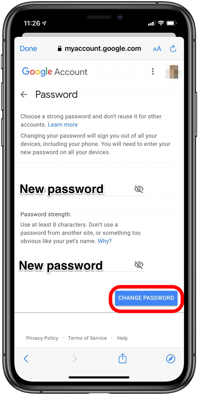 change iphone backup password
