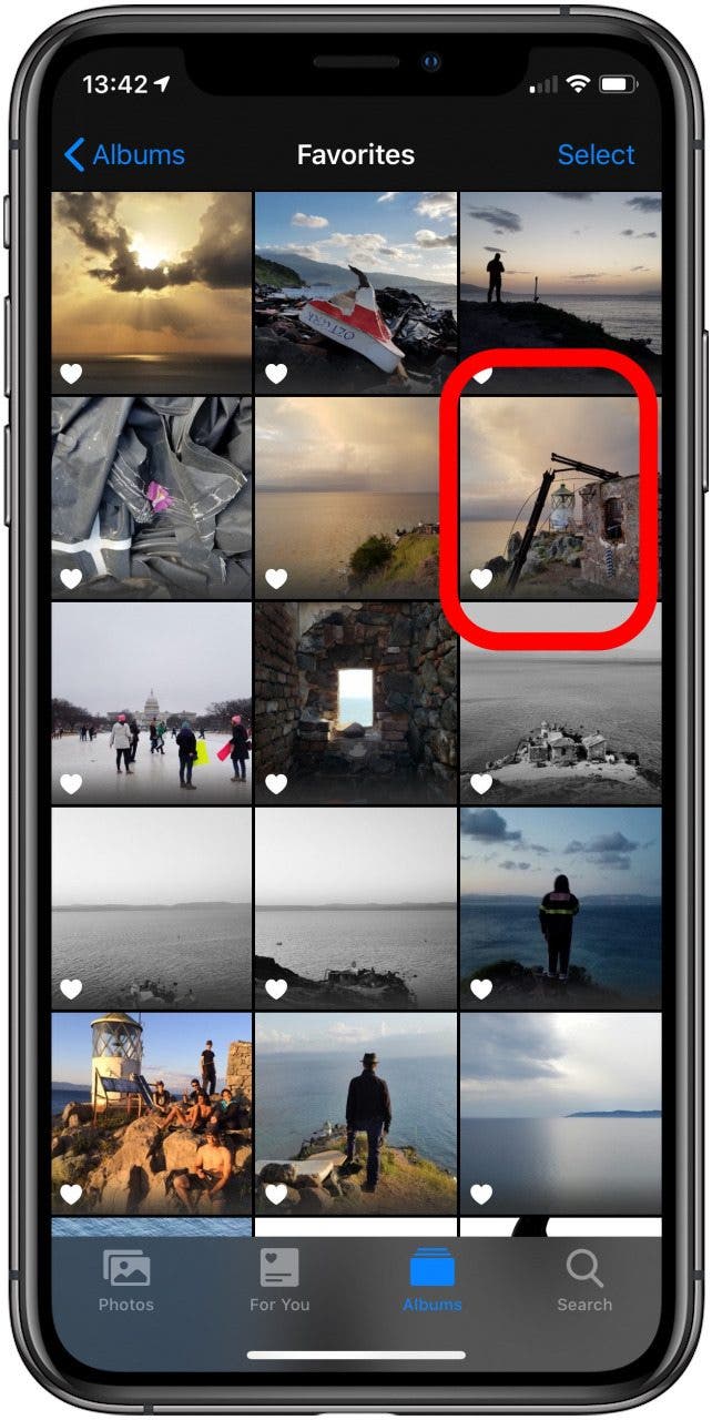The Photos app with an image highlighted