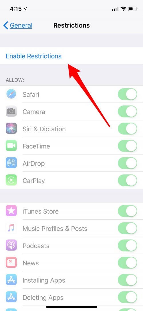 setting up parental controls on iphone