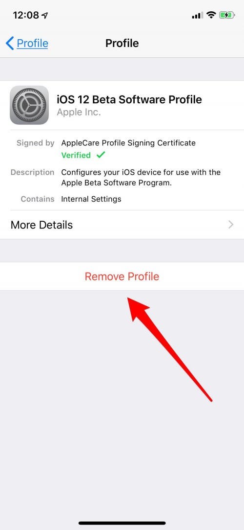 removing beta profile from iphone