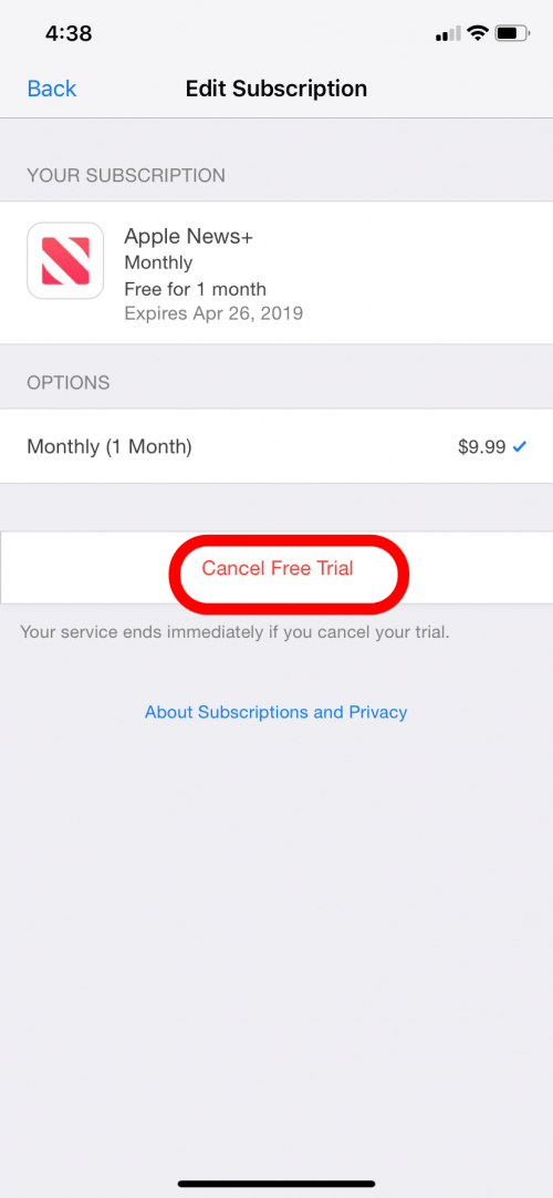 cancel itunes subscription from my android