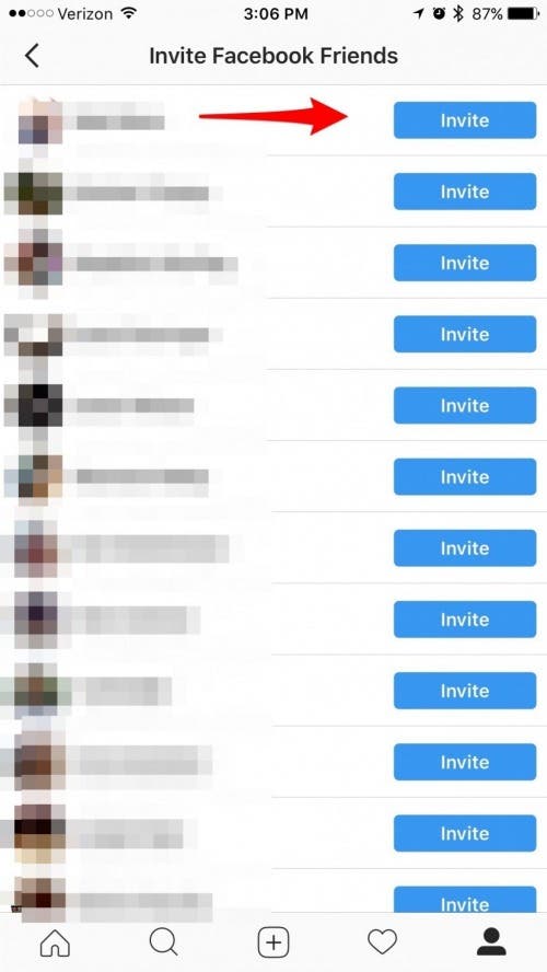from the list of your facebook friends choose who you want to invite and tap invite they ll get an invit!   ation to instagram - instagram friend list says following