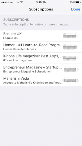 how to manage app subscriptions iphone
