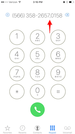 to dial extensions with the iPhone